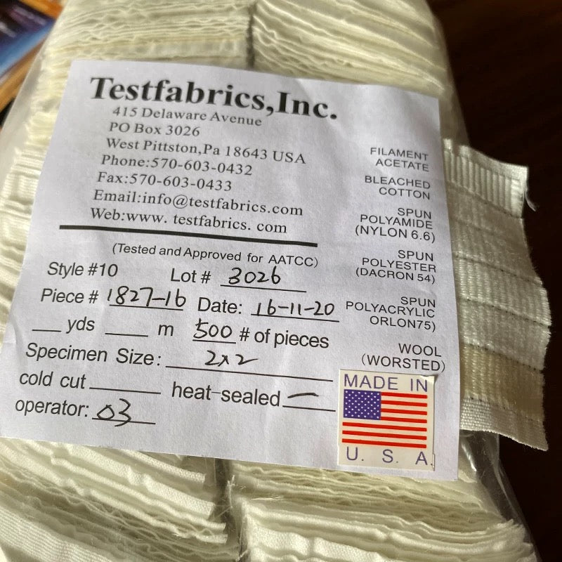 Testfabric AATCC Multifiber No. 10 Precut Pieces of 2 x 2 inches (5 x 5 cm) with heat-sealed
