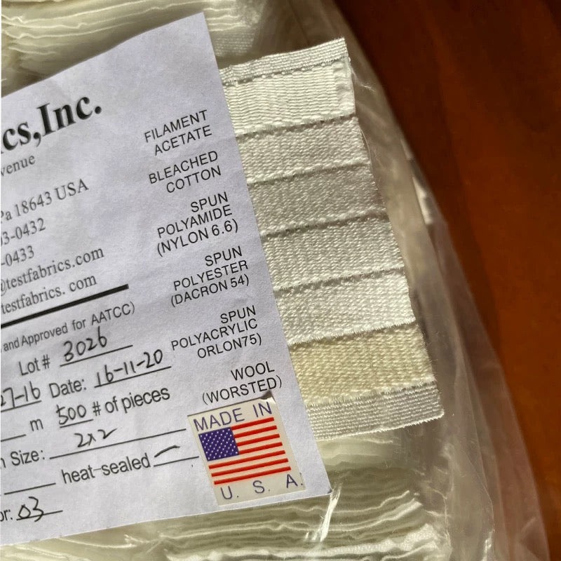 Testfabric AATCC Multifiber No. 10 Precut Pieces of 2 x 2 inches (5 x 5 cm) with heat-sealed