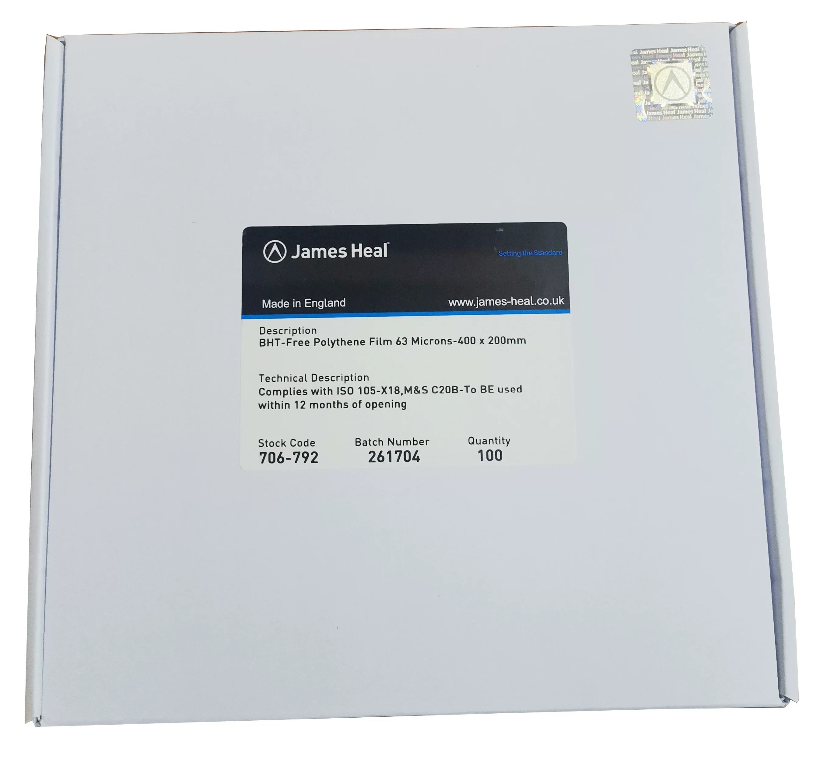 James Heel BHT-Free Polythene Film - 63 microns thick, 400x200 mm